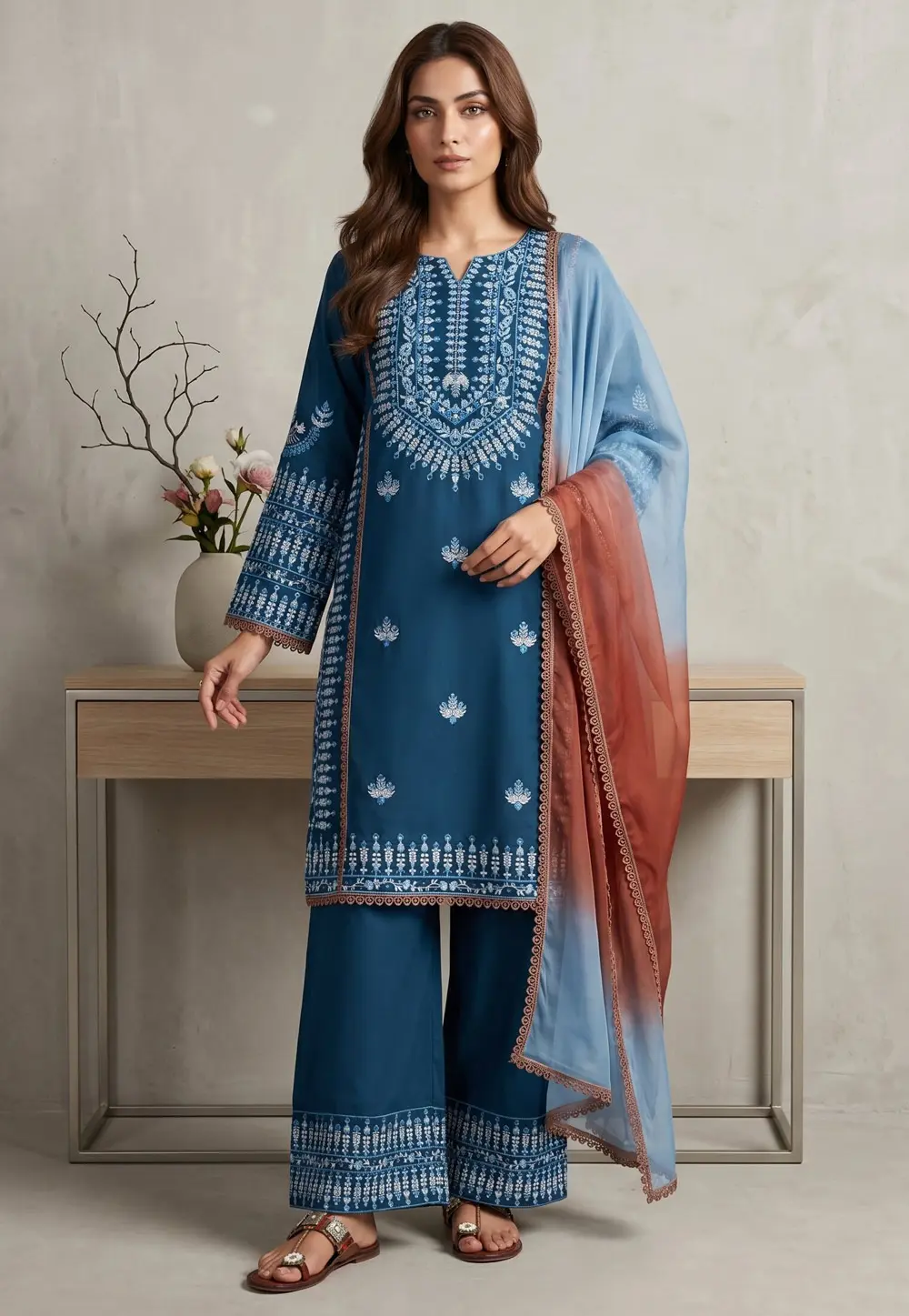 Teal Rayon Readymade Palazzo Suit 332015