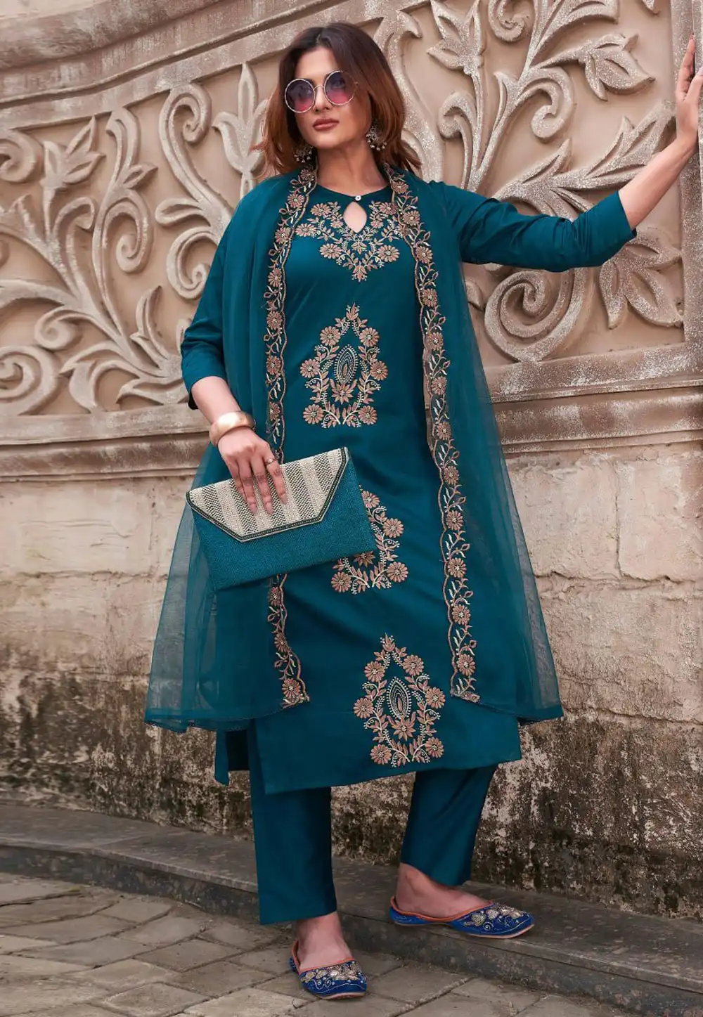Teal Rayon Readymade Pant Style Suit 329800