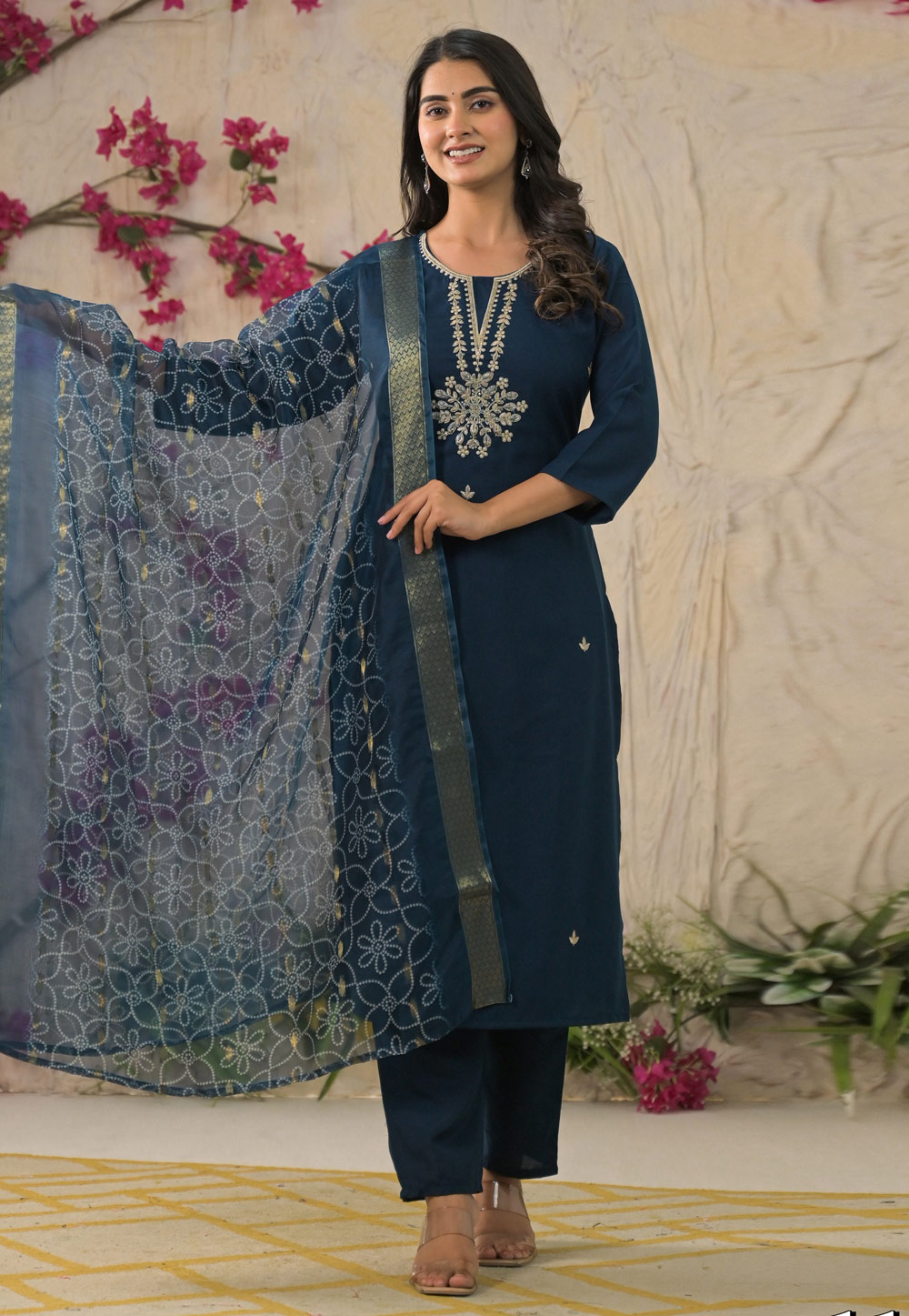 Teal Rayon Readymade Pant Style Suit 312128