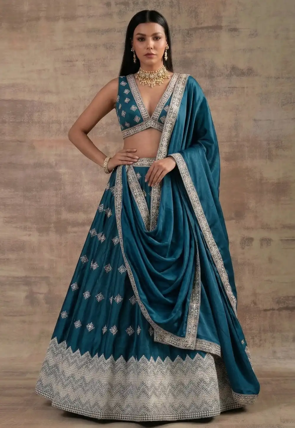 Teal Satin Silk Circular Lehenga Choli 327823