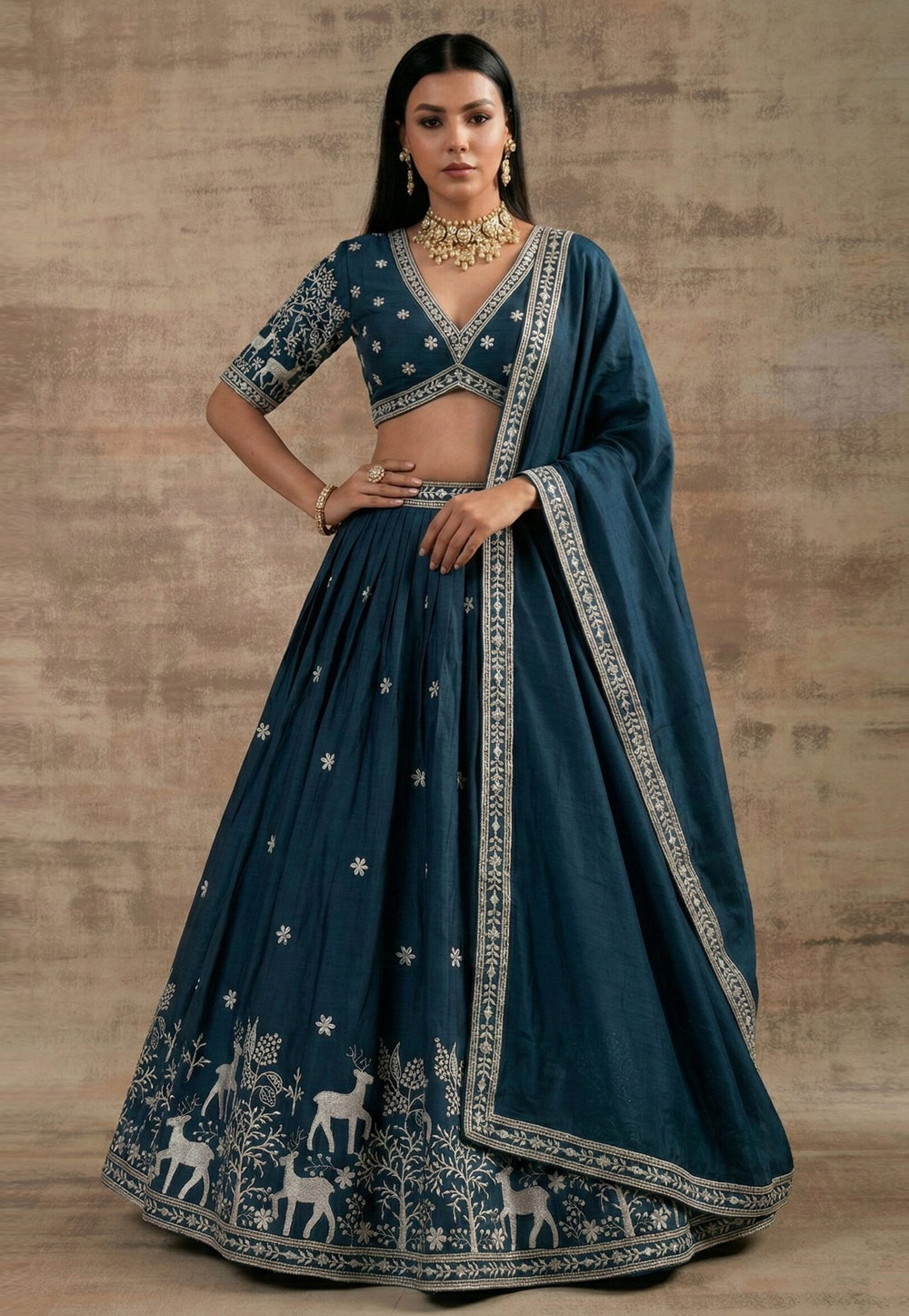 Teal Satin Silk Circular Lehenga Choli 327959