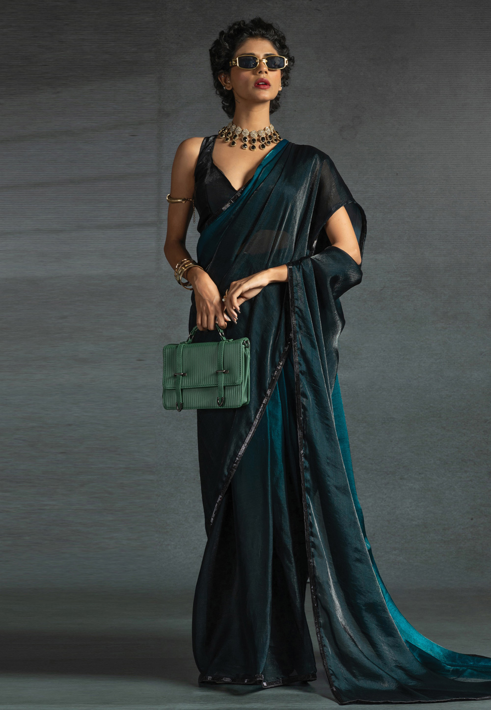 Teal Satin Silk Saree With Blouse 308762