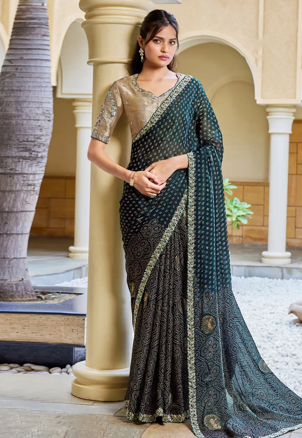 Teal Satin Silk Saree With Blouse 335649