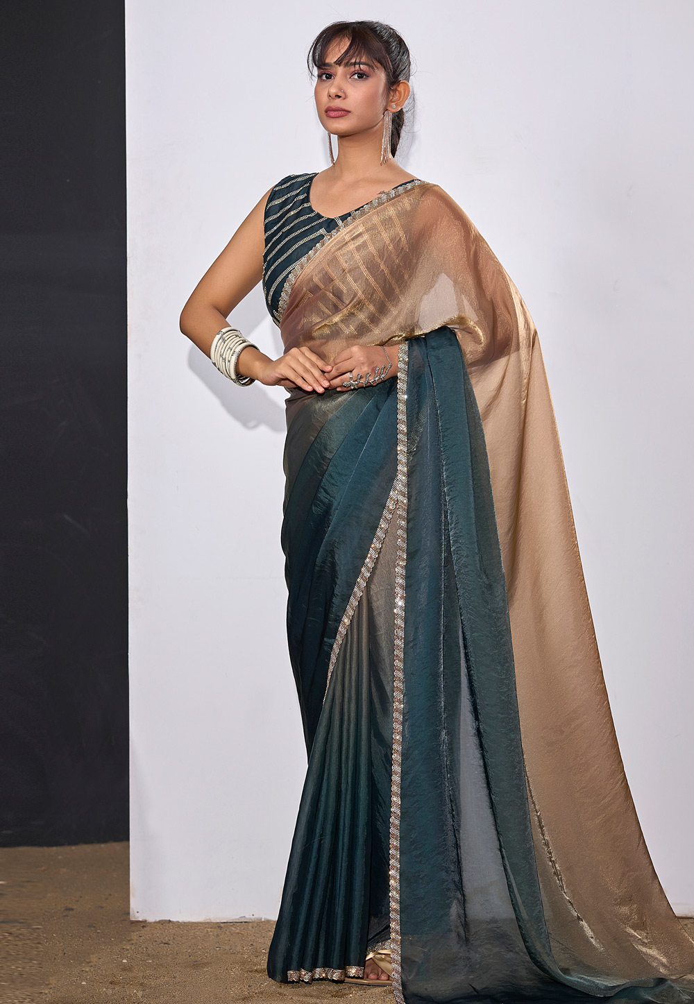 Teal Satin Silk Saree With Blouse 327794