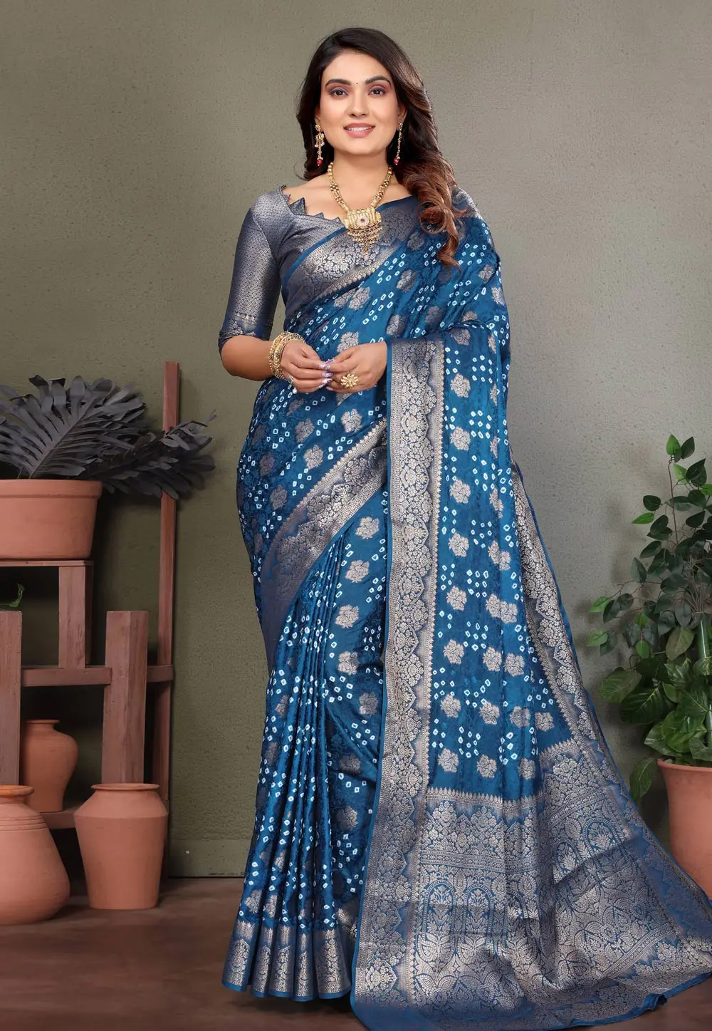Teal Satin Silk Saree With Blouse 336313