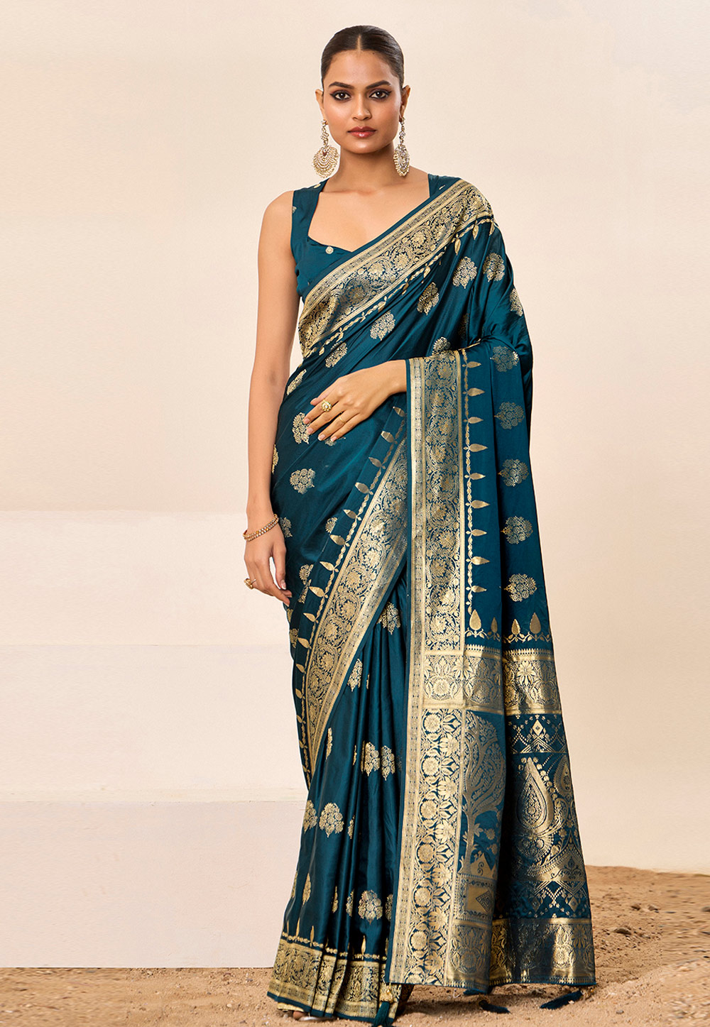 Teal Satin Silk Saree With Blouse 311279