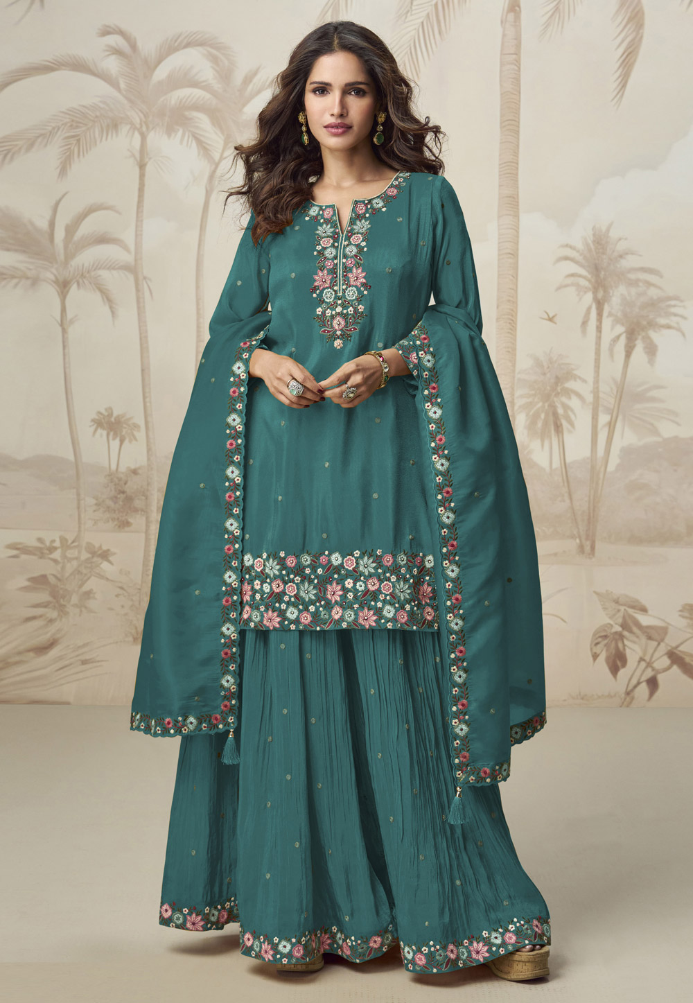 Teal Shimmer Pakistani Suit 312071