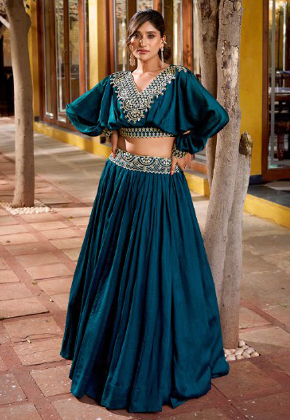 Teal Silk Circular Lehenga Choli 324220