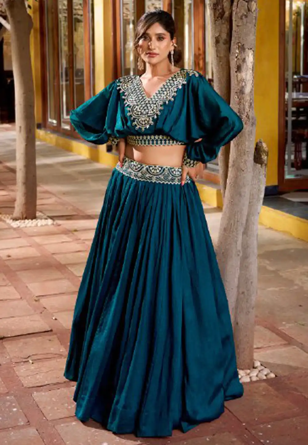 Teal Silk Circular Lehenga Choli 324220