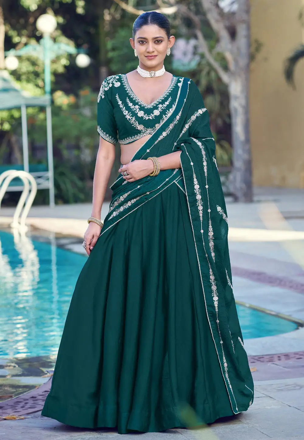 Teal Silk Circular Lehenga Choli 332343