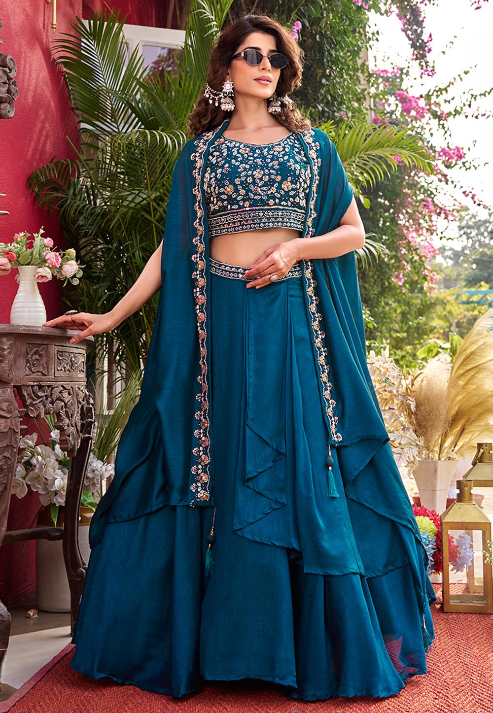 Teal Silk Designer Lehenga 325905