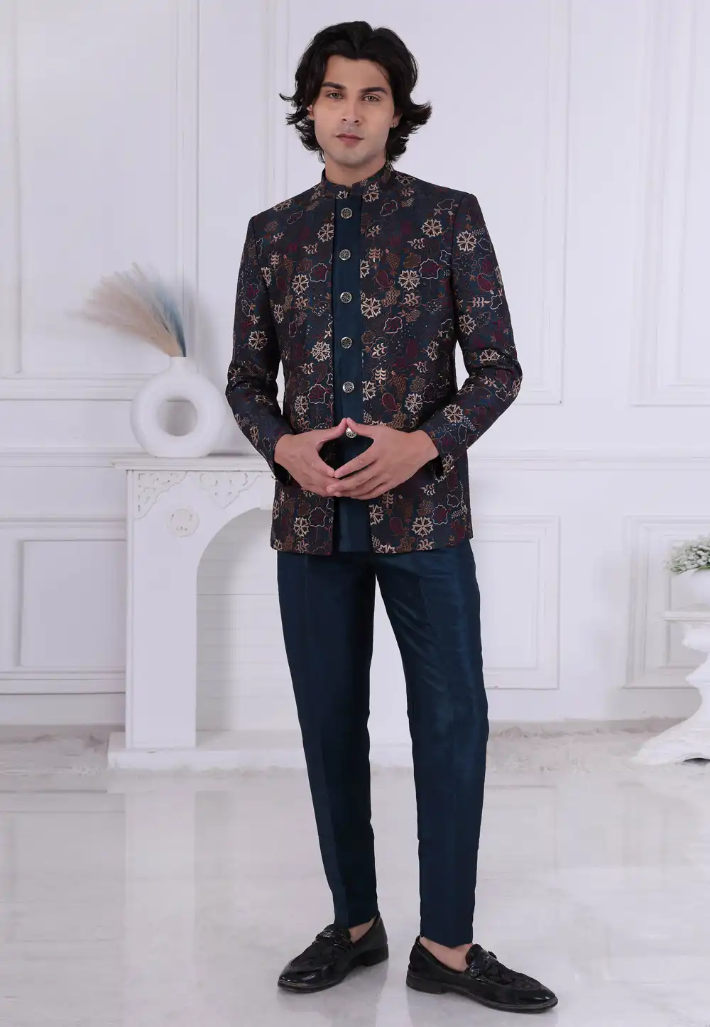 Teal Silk Jodhpuri Suit 314998