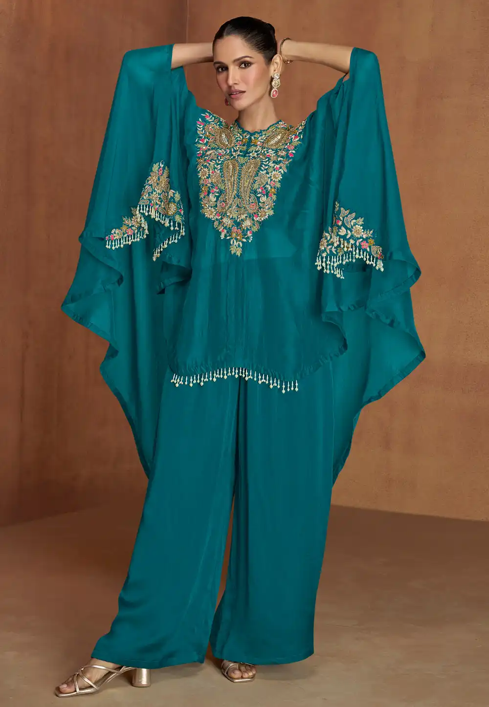 Teal Silk Kaftan 318524