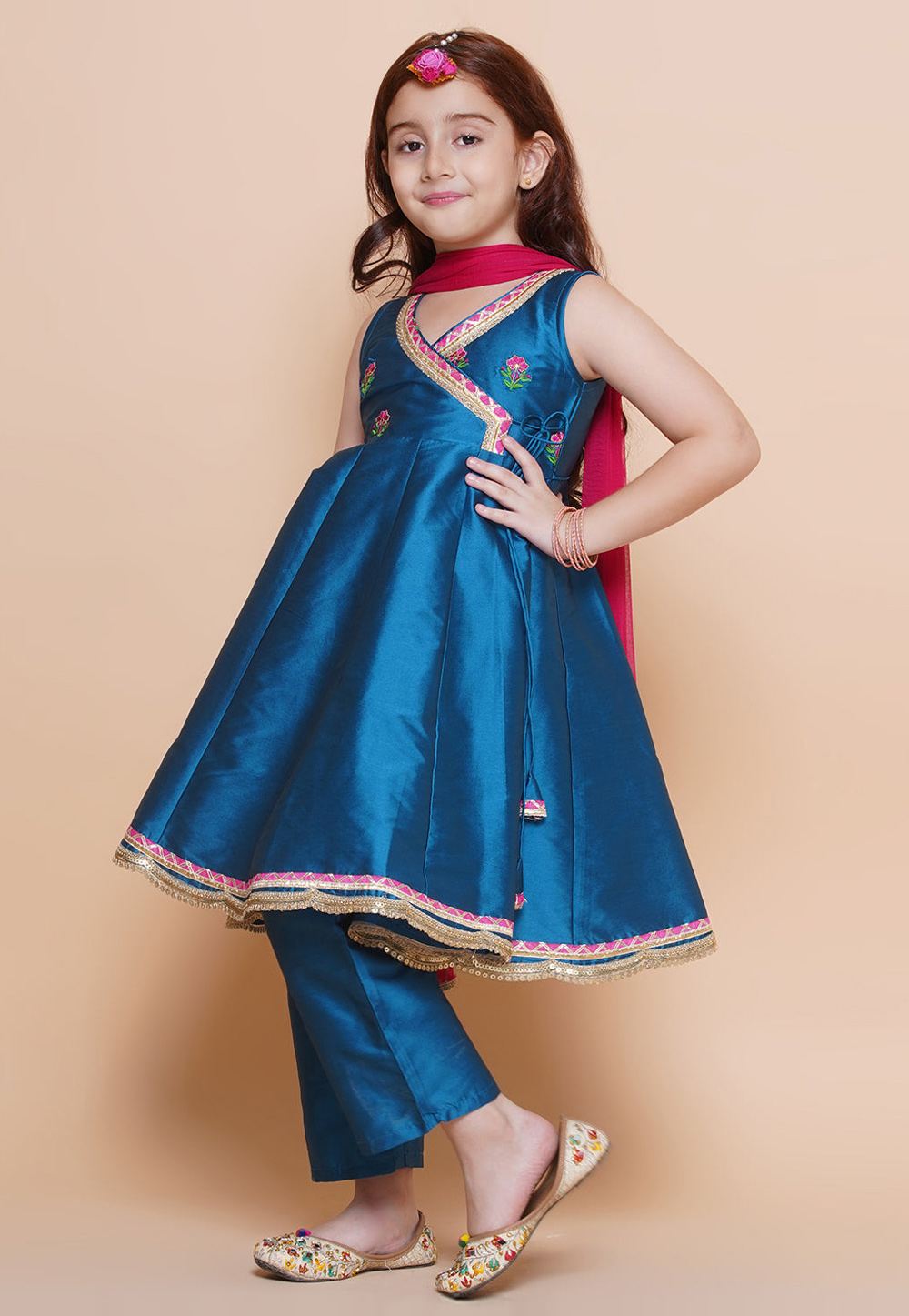 Teal Silk Kids Palazzo Suit 282662