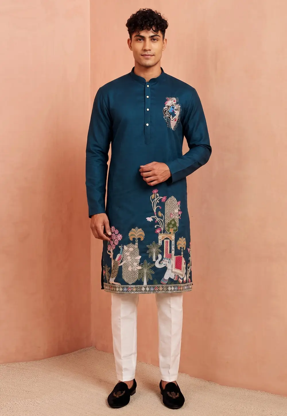 Teal Silk Kurta Pajama 333853
