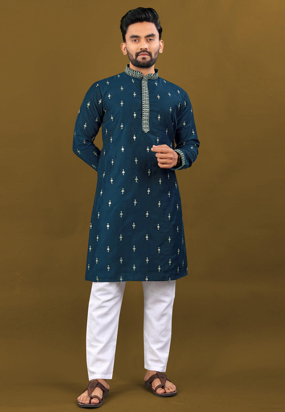 Teal Silk Kurta Pajama 306036