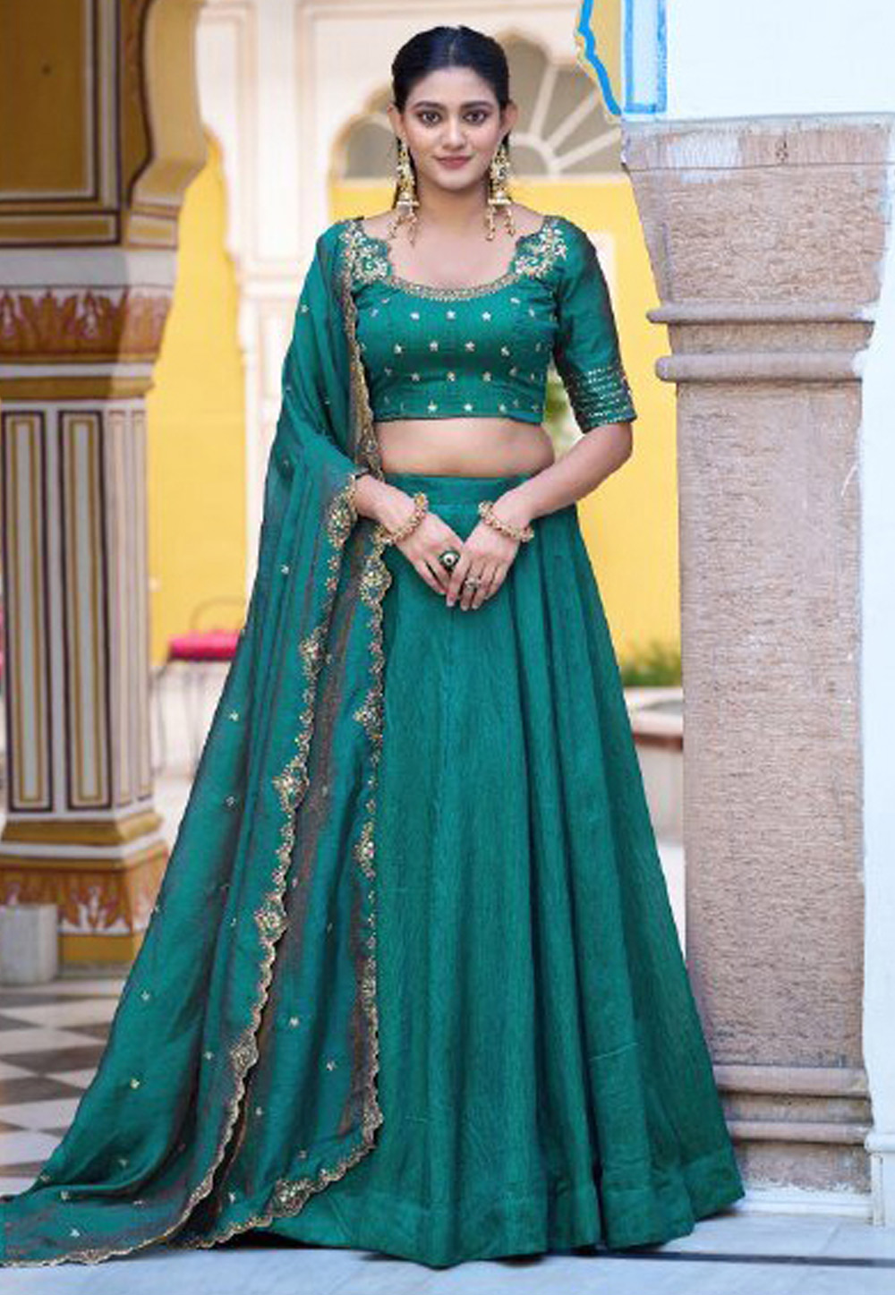 Teal Silk Lehenga Choli 330393