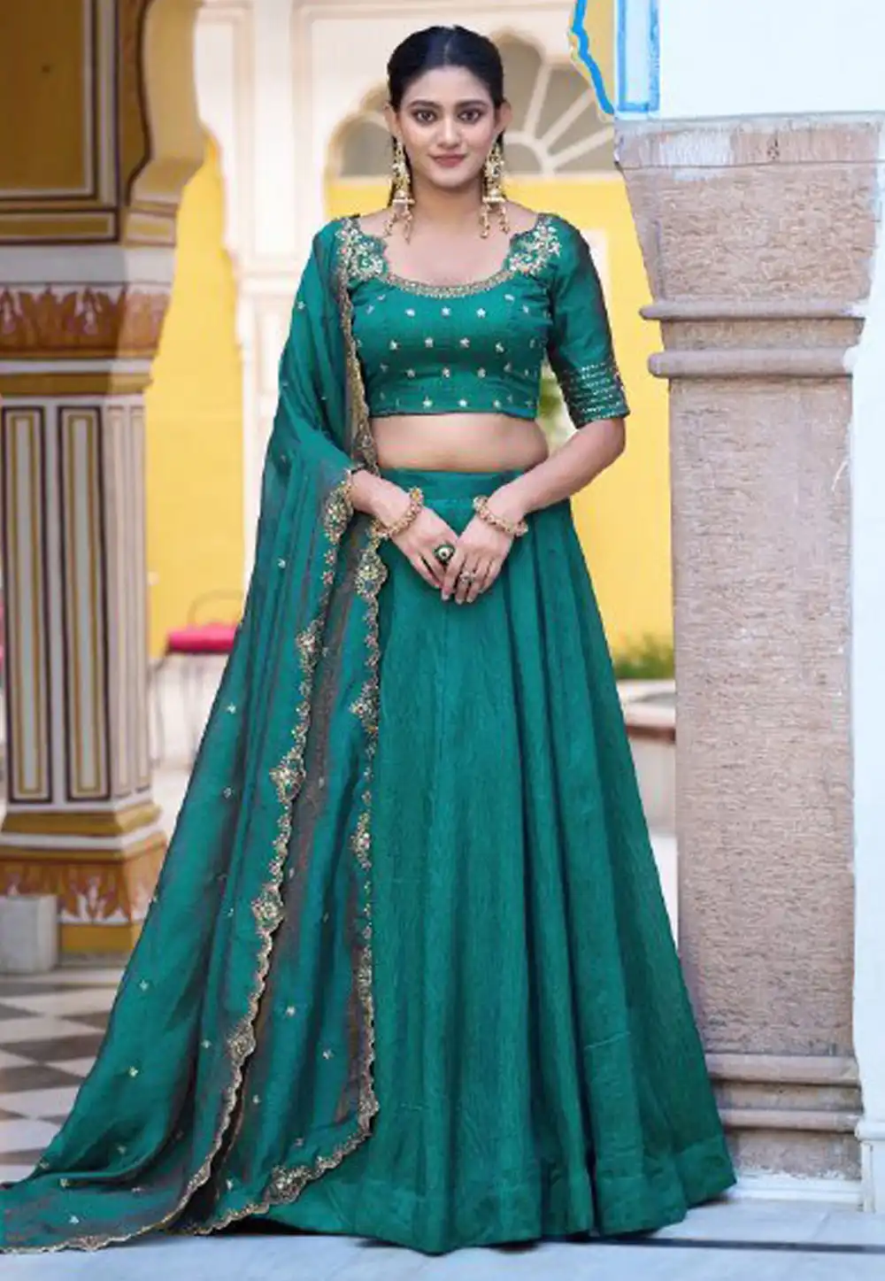 Teal Silk Lehenga Choli 330393