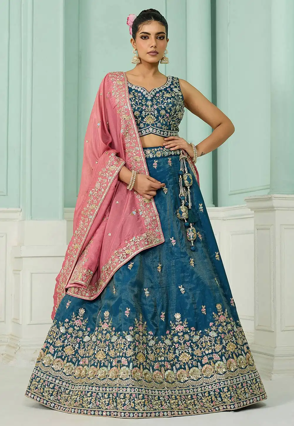Teal Silk Lehenga Choli For Wedding 318092
