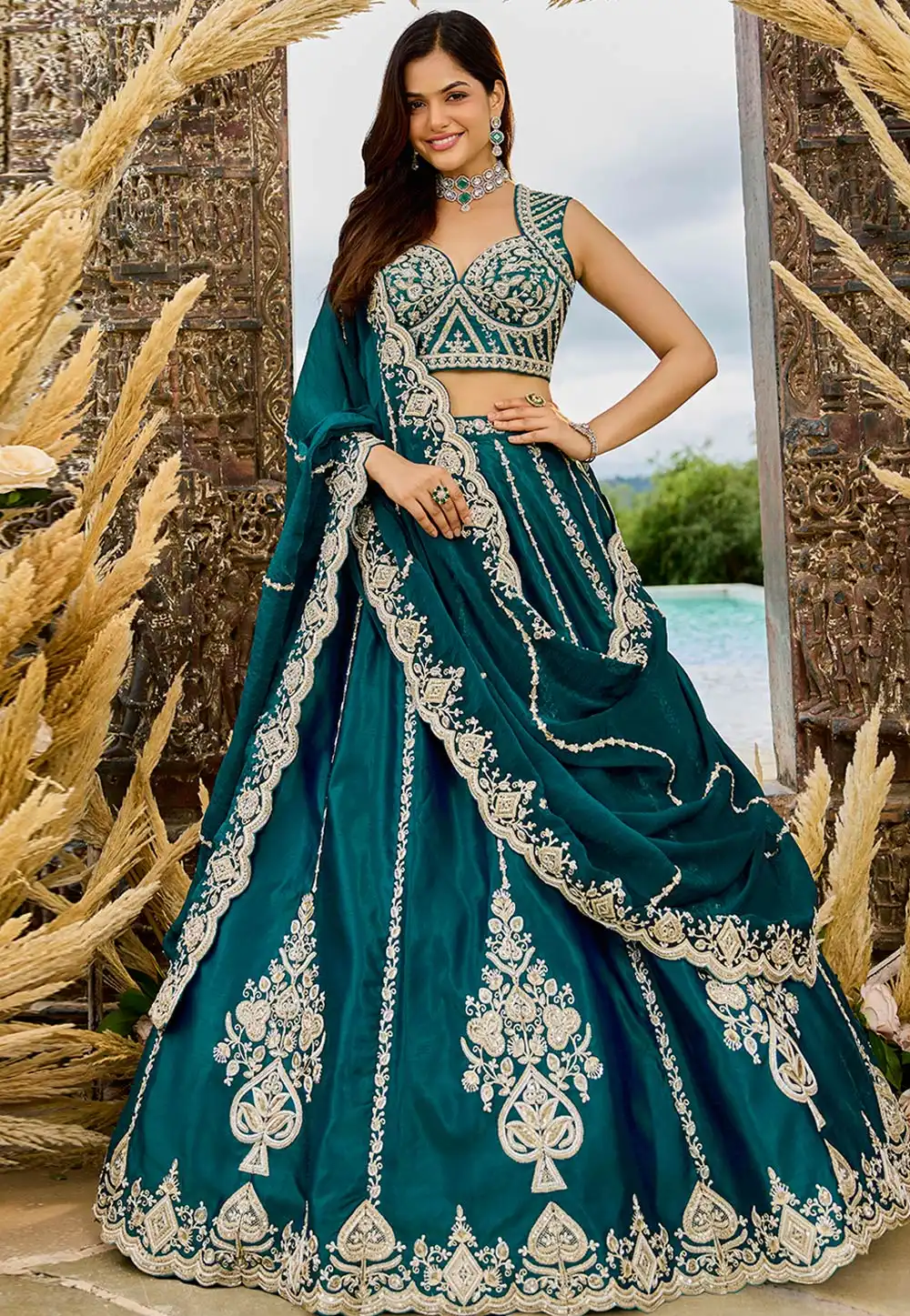 Teal Silk Lehenga Choli For Wedding 328207