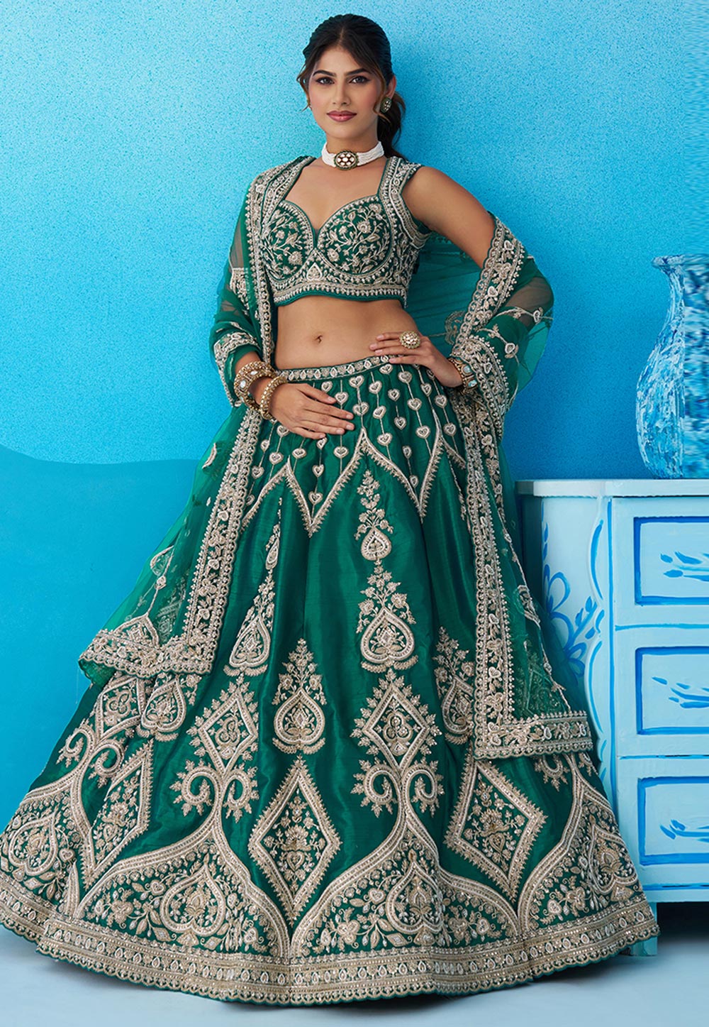 Teal Silk Lehenga Choli For Wedding 326162