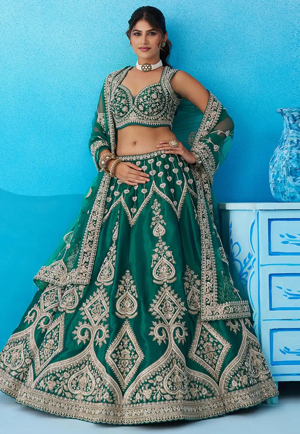 Teal Silk Lehenga Choli For Wedding 326162