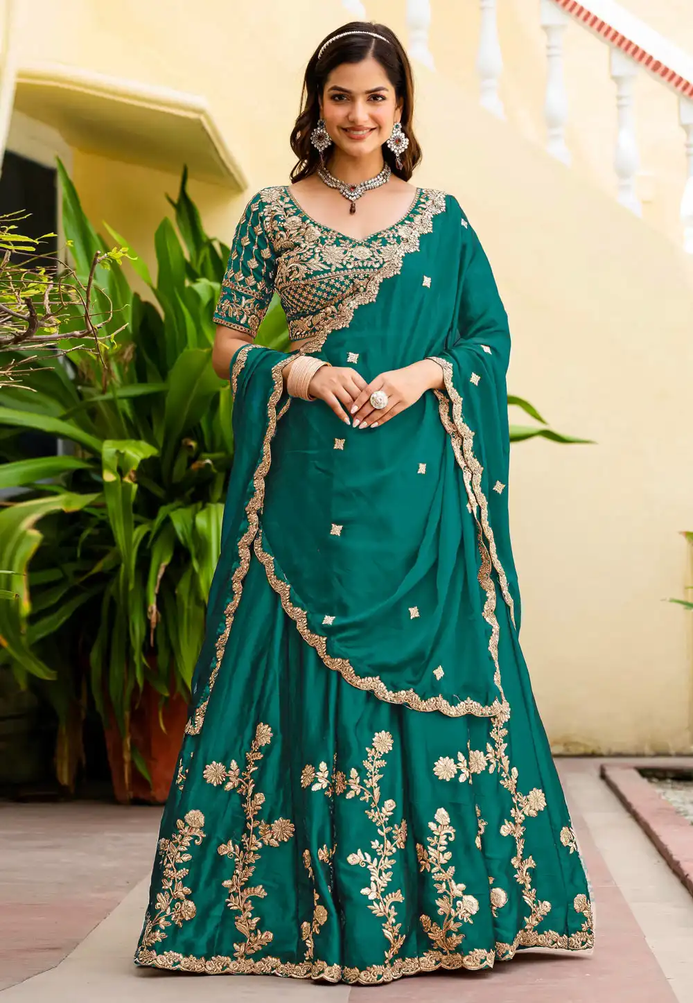 Teal Silk Lehenga Choli 329202