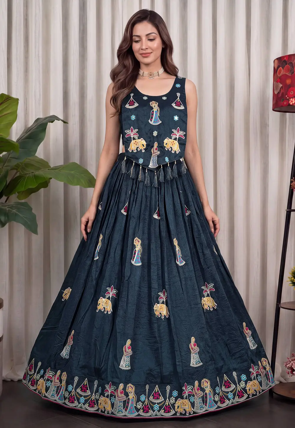 Teal Silk Navratri Chaniya Choli 335406