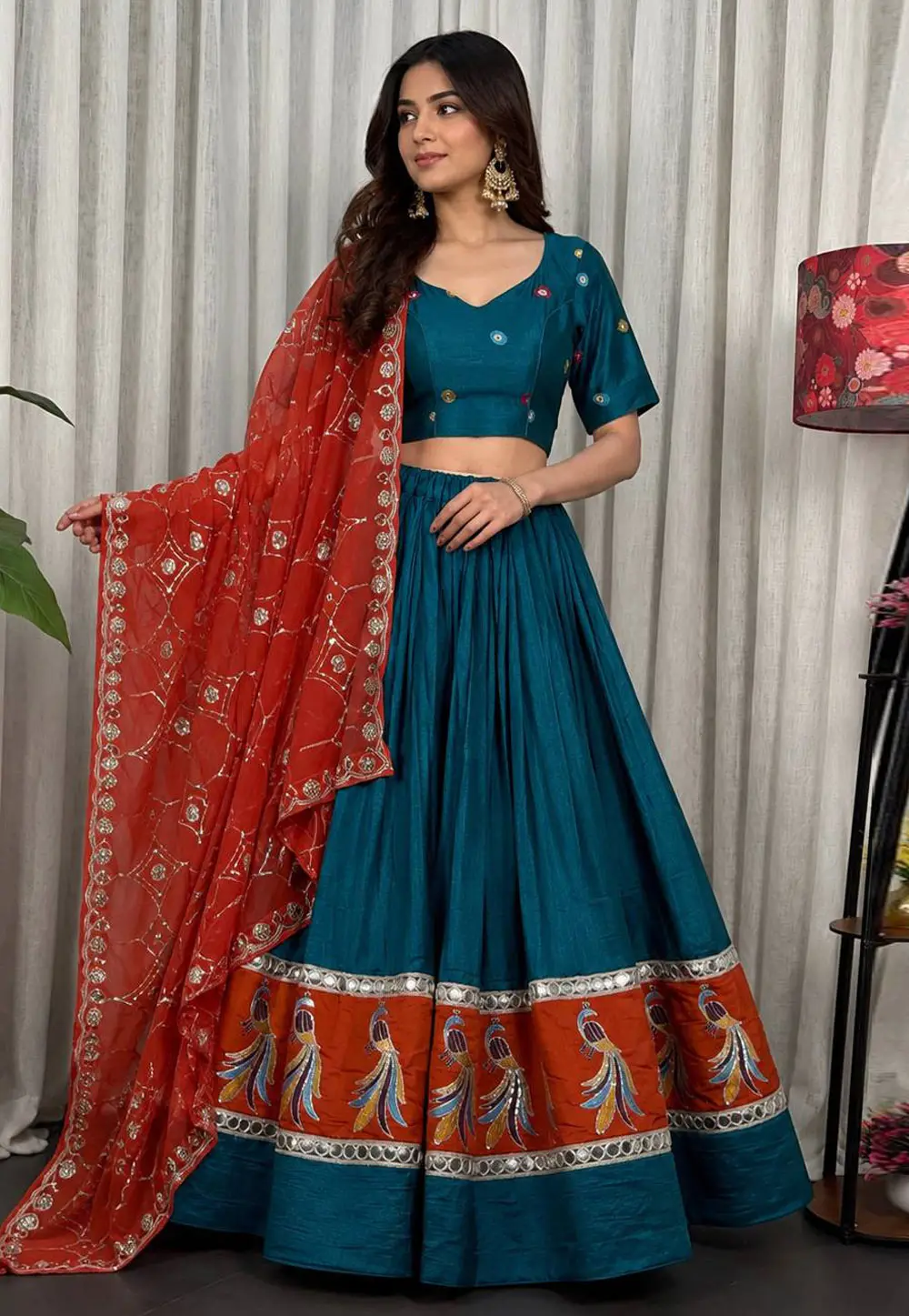 Teal Silk Navratri Chaniya Choli 332502