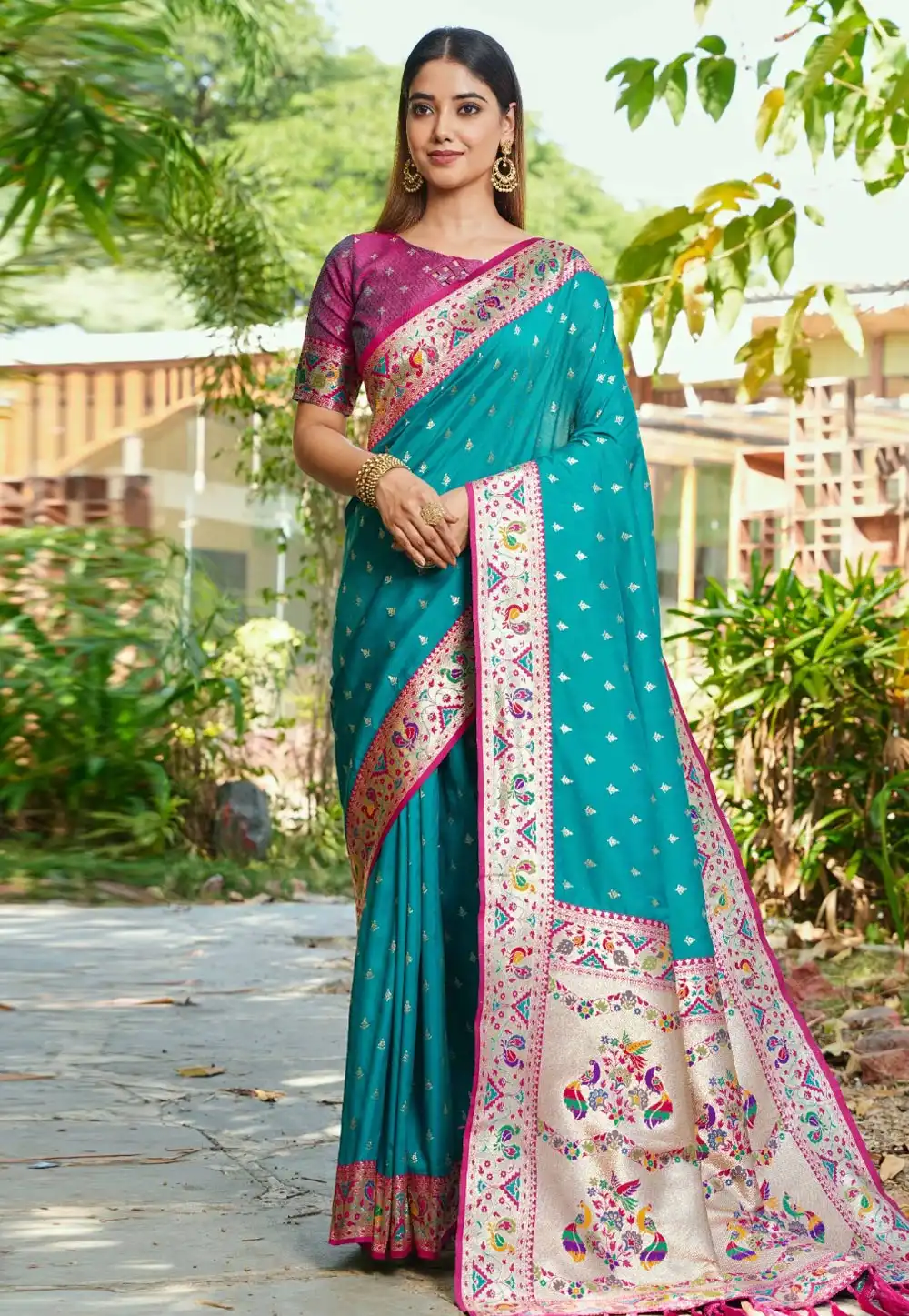 Teal Silk Paithani Saree 327559