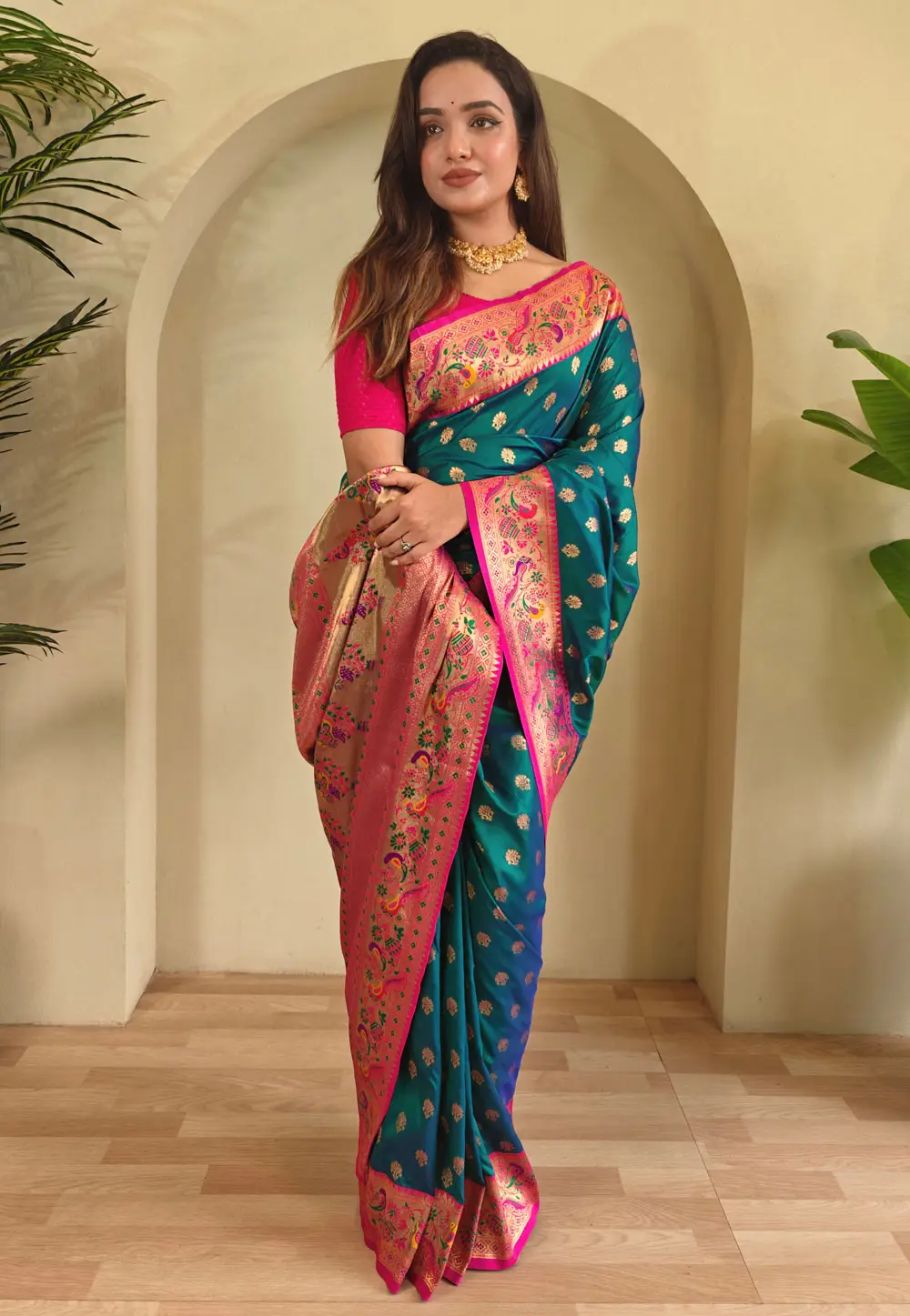 Teal Silk Paithani Saree 332225