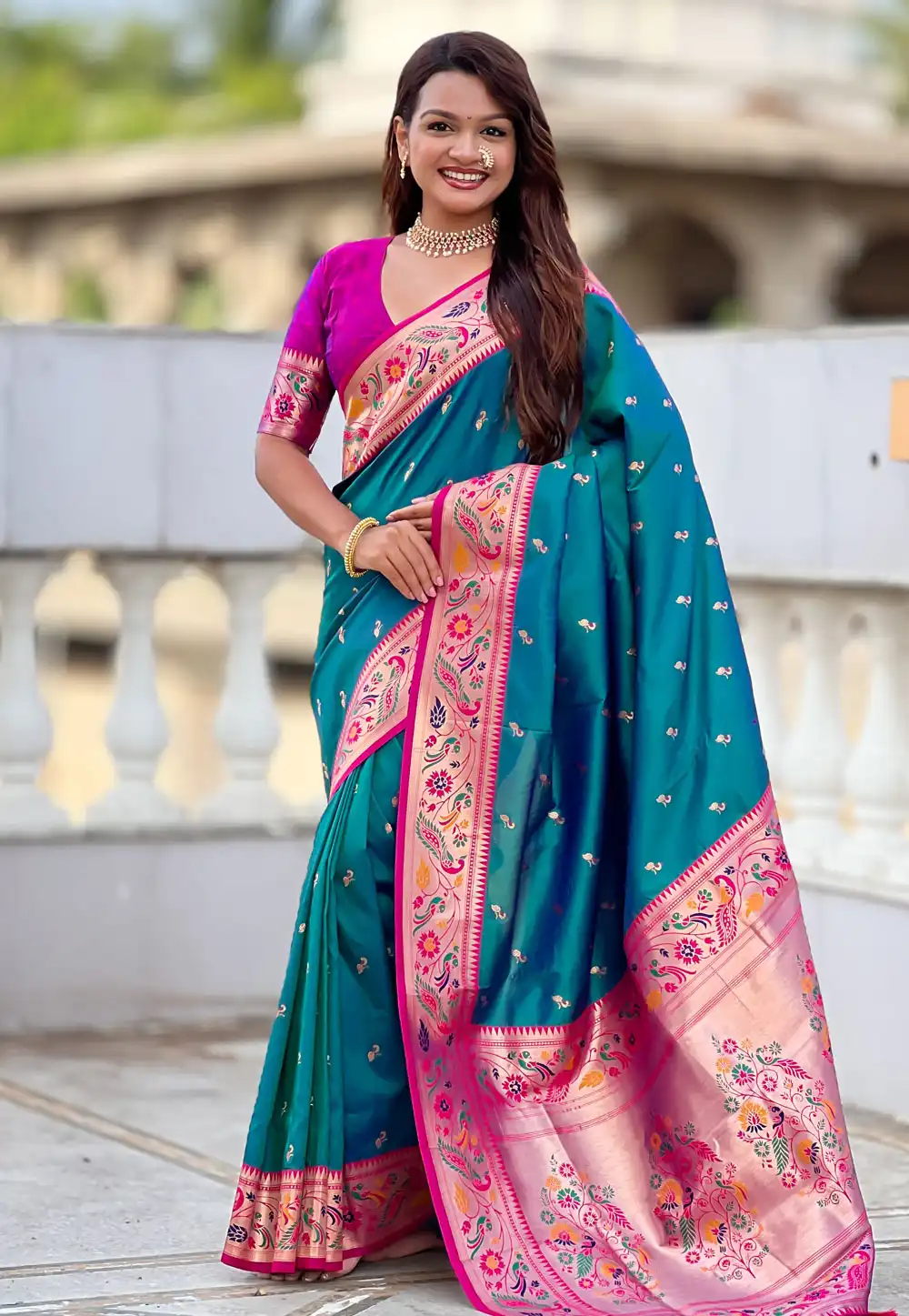 Teal Silk Paithani Saree 323611