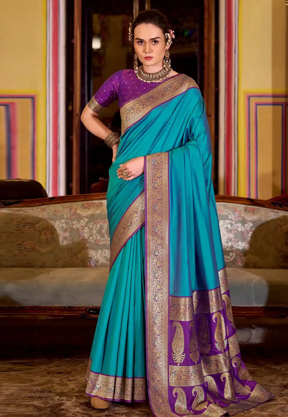 Teal Silk Paithani Saree 316989