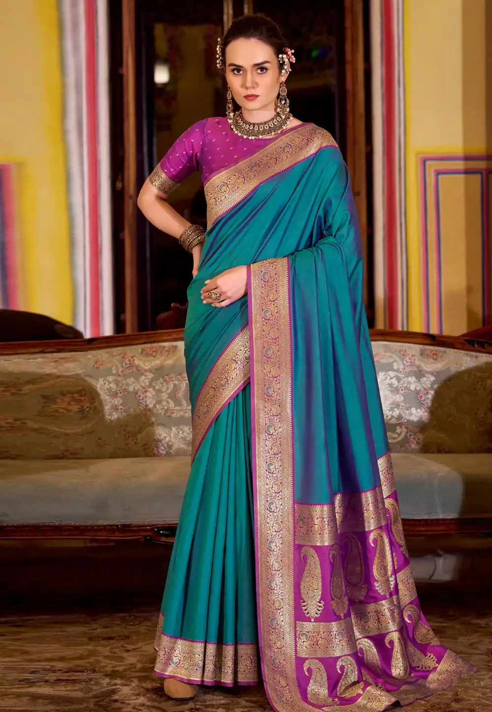 Teal Silk Paithani Saree 316991