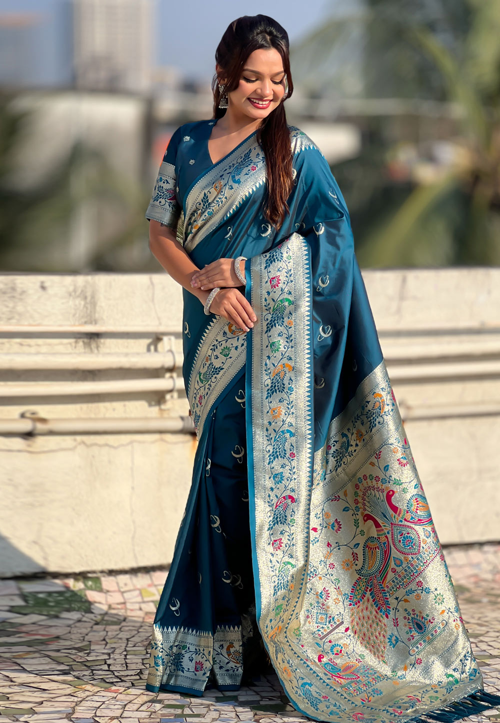 Teal Silk Paithani Saree 320671