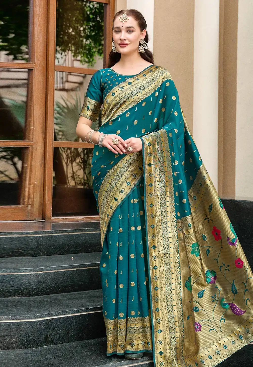 Teal Silk Paithani Saree 316154