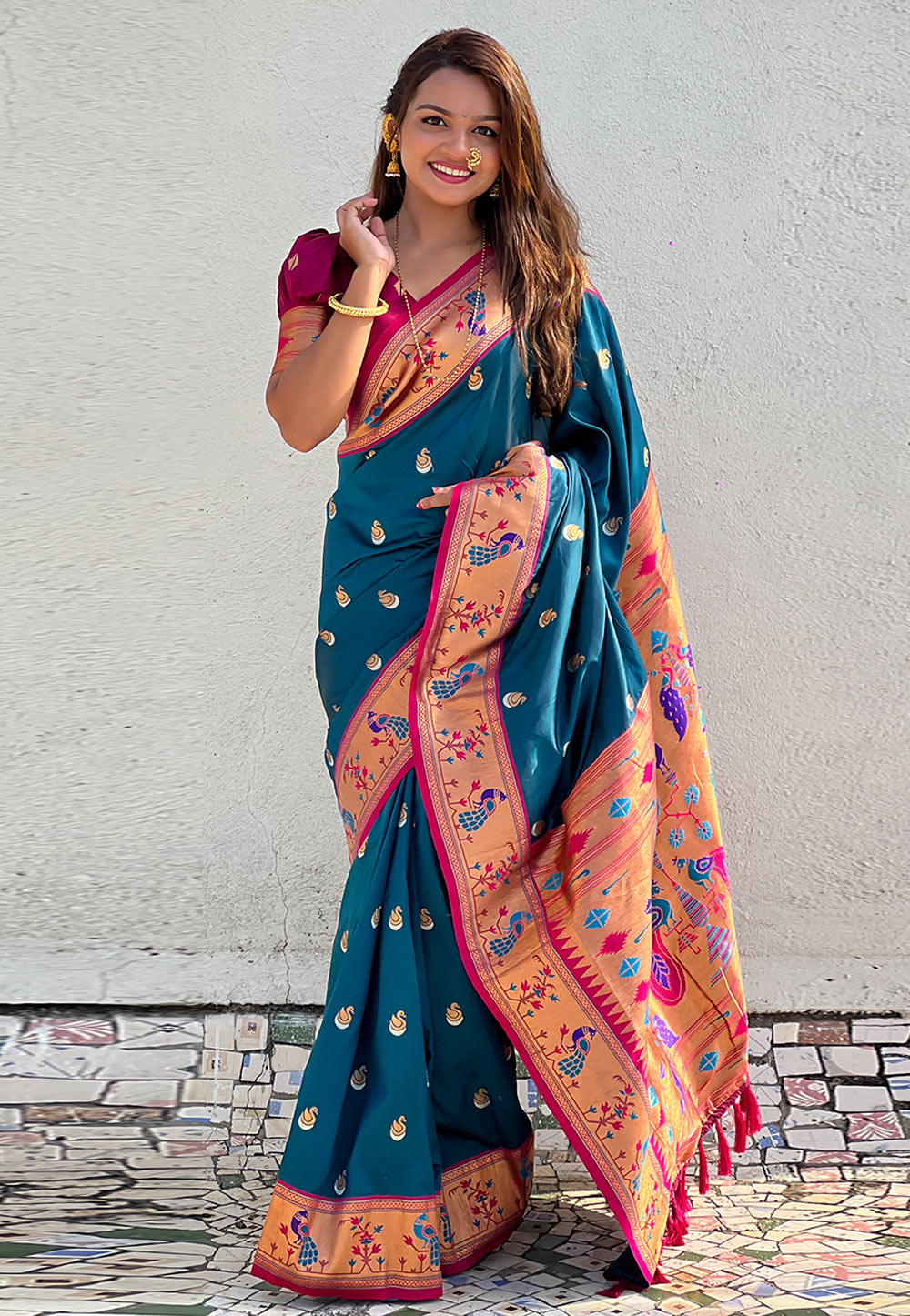 Teal Silk Paithani Saree 322526