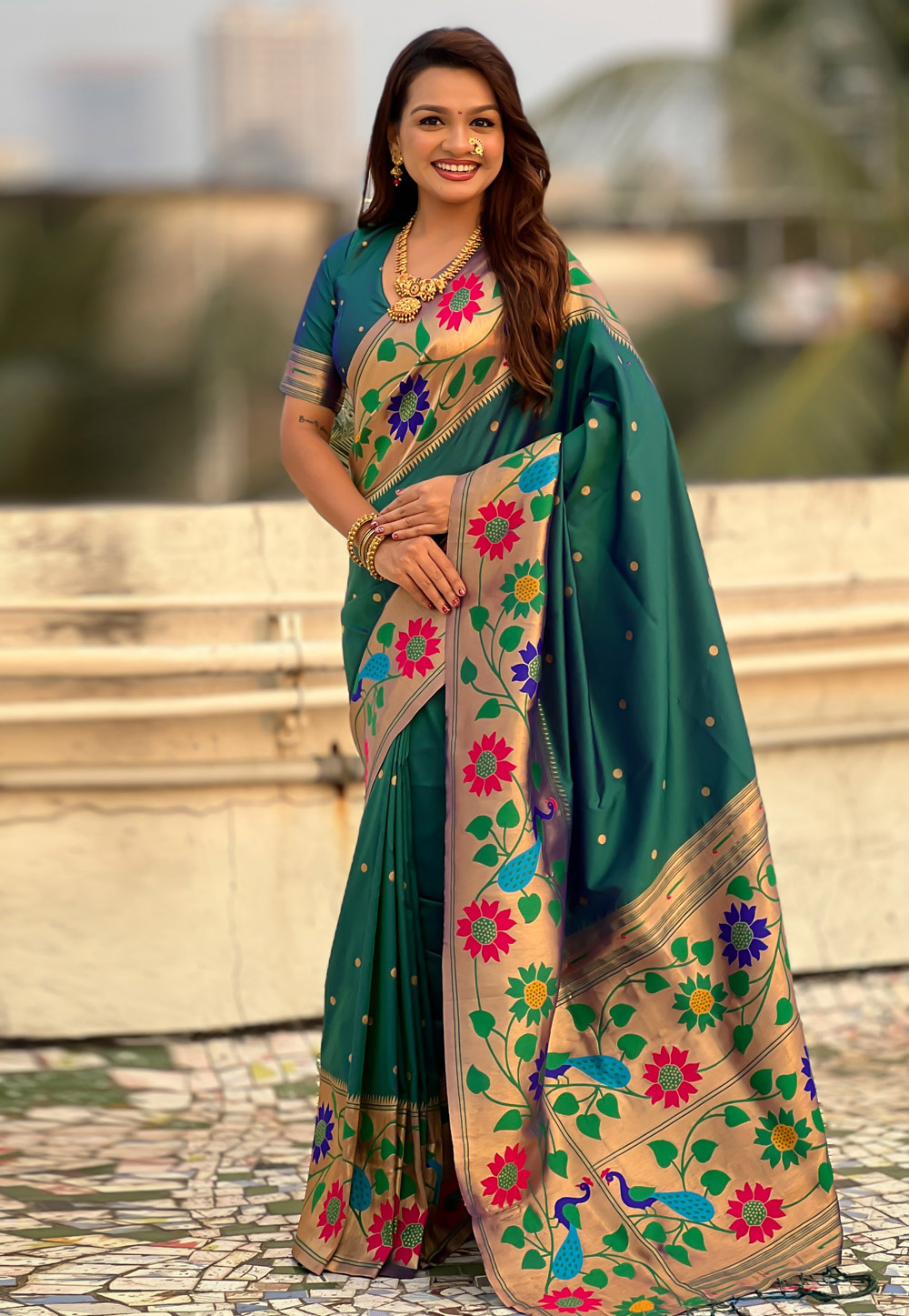 Teal Silk Paithani Saree 323580