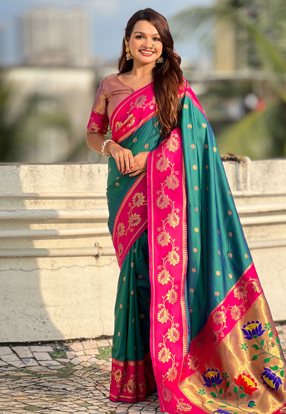 Teal Silk Paithani Saree 326528