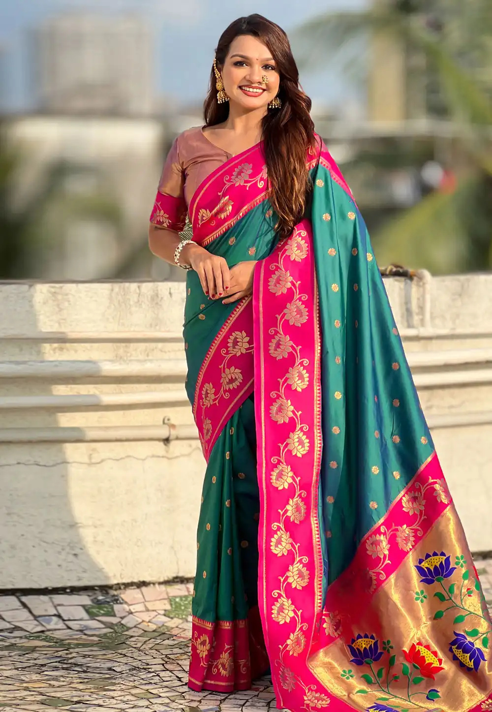 Teal Silk Paithani Saree 326528