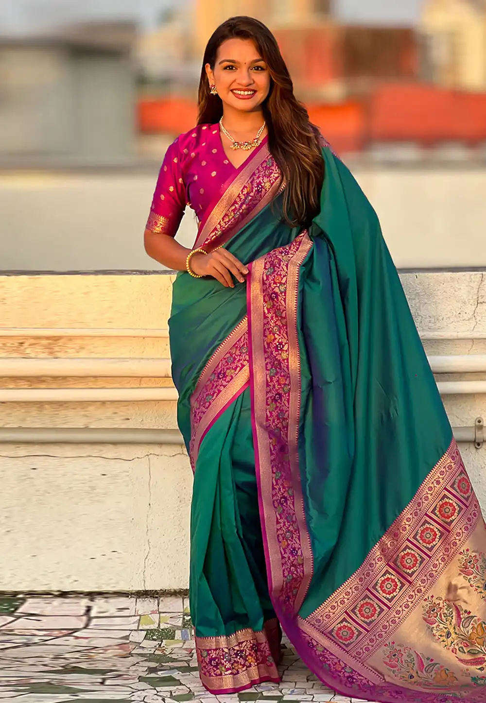 Teal Silk Paithani Saree 326694