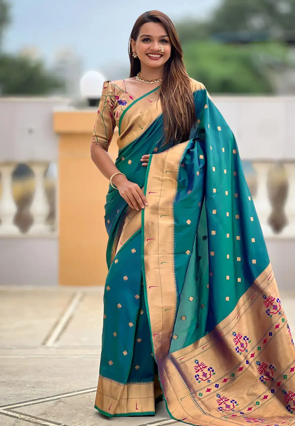 Teal Silk Paithani Saree 314748
