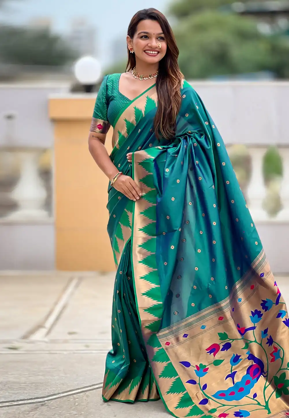 Teal Silk Paithani Saree 314765