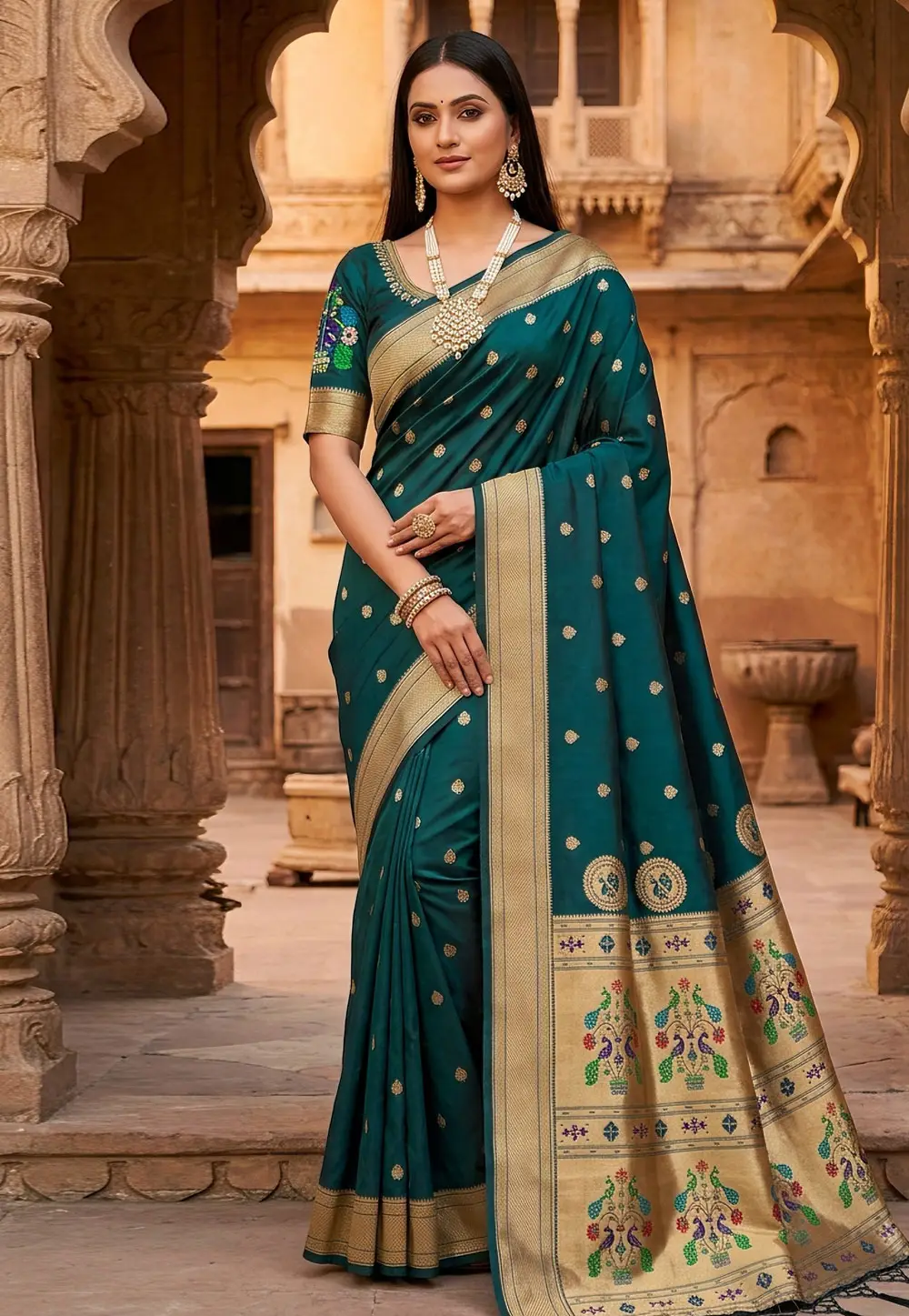 Teal Silk Paithani Saree 334382
