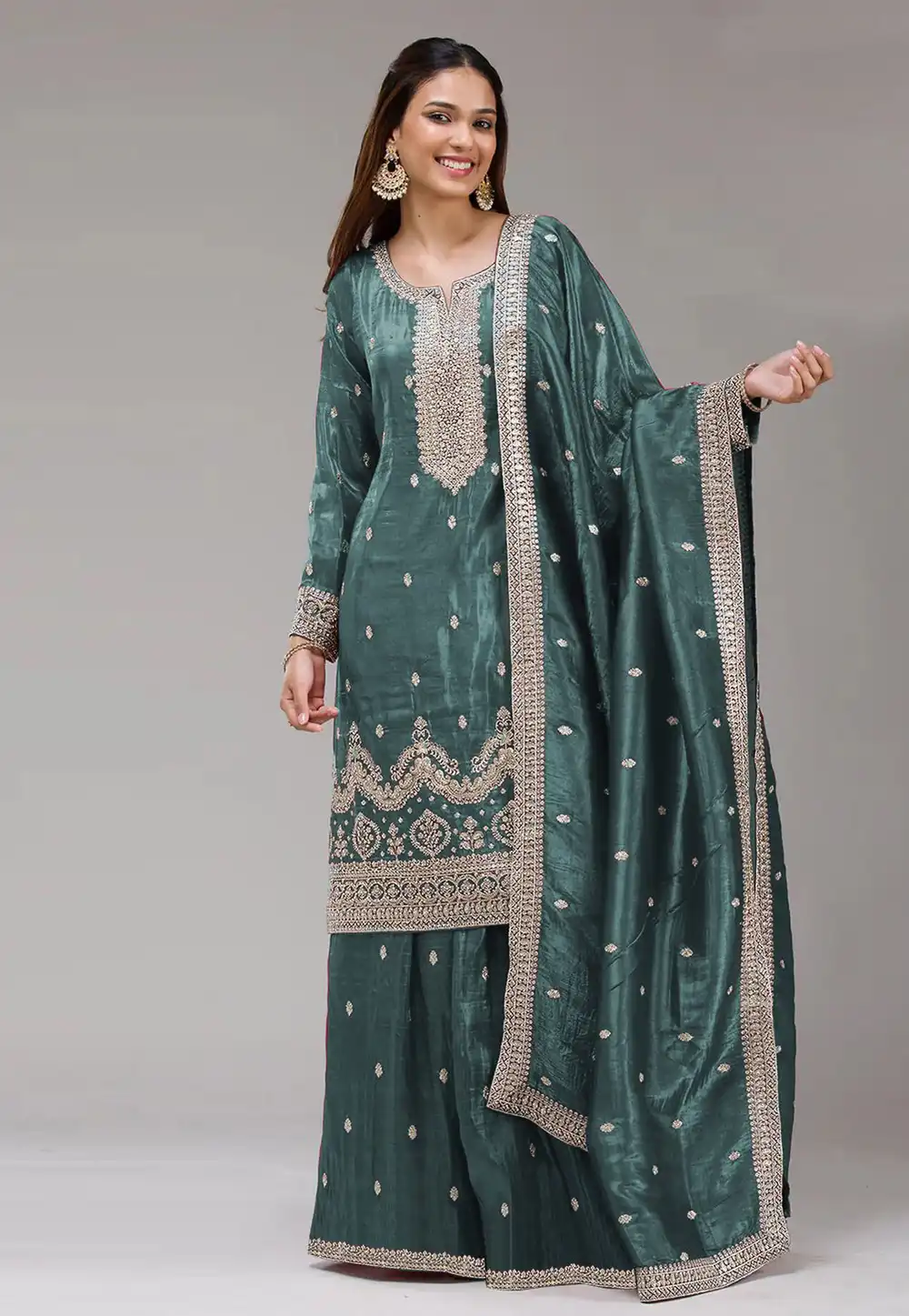 Teal Silk Pakistani Suit 321201
