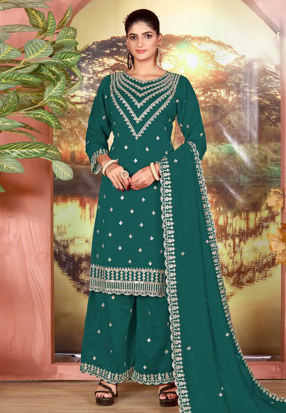 Teal Silk Pakistani Suit 324753