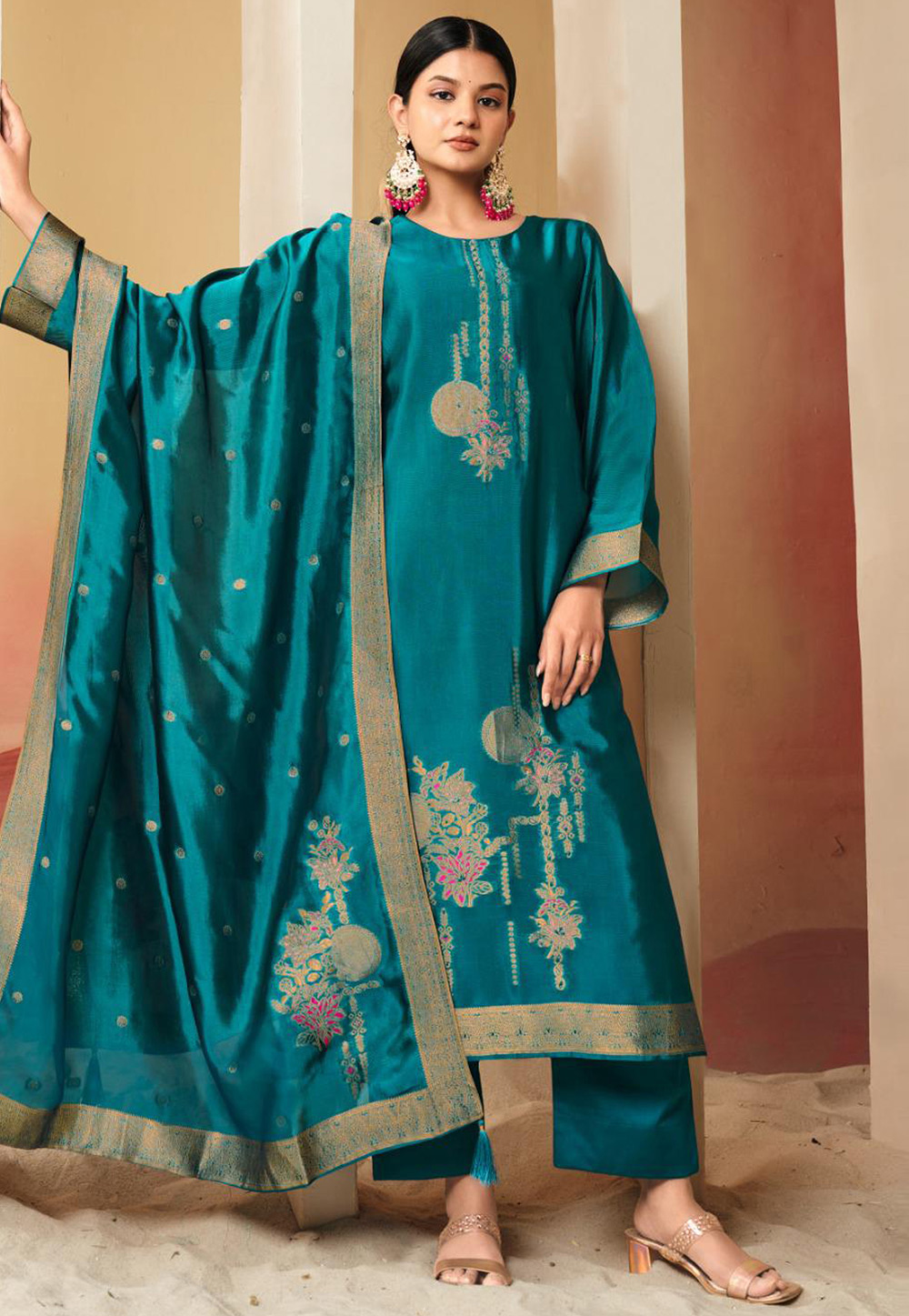 Teal Silk Pakistani Suit 309509