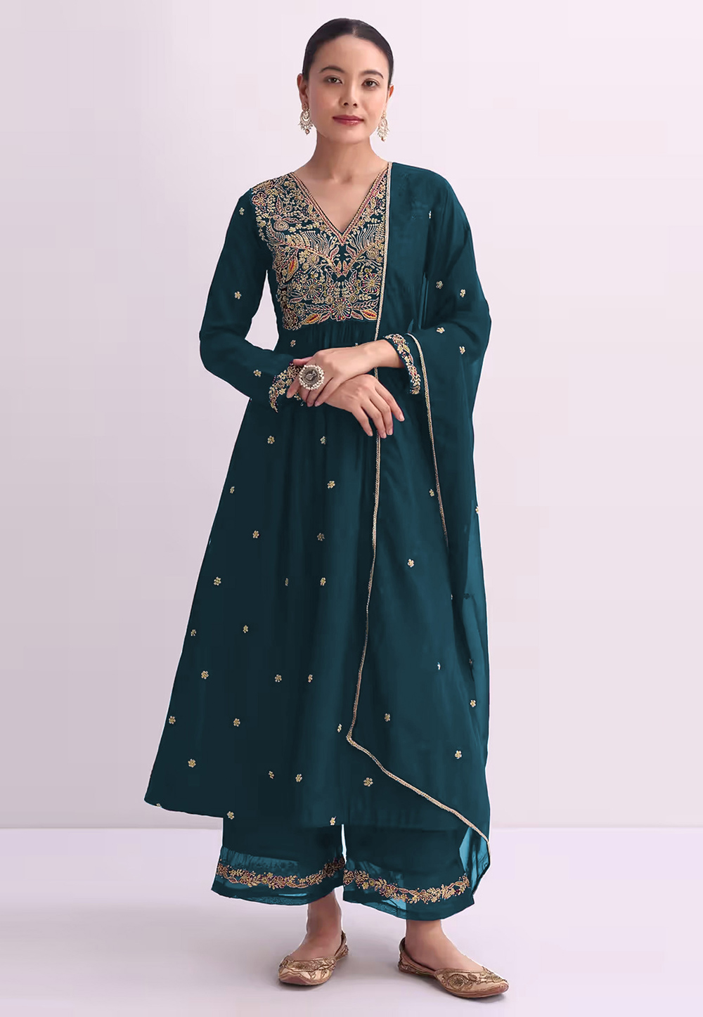 slim fit dress slacks Sardinia La' More Emerald Green Pakistani Suit main image 1