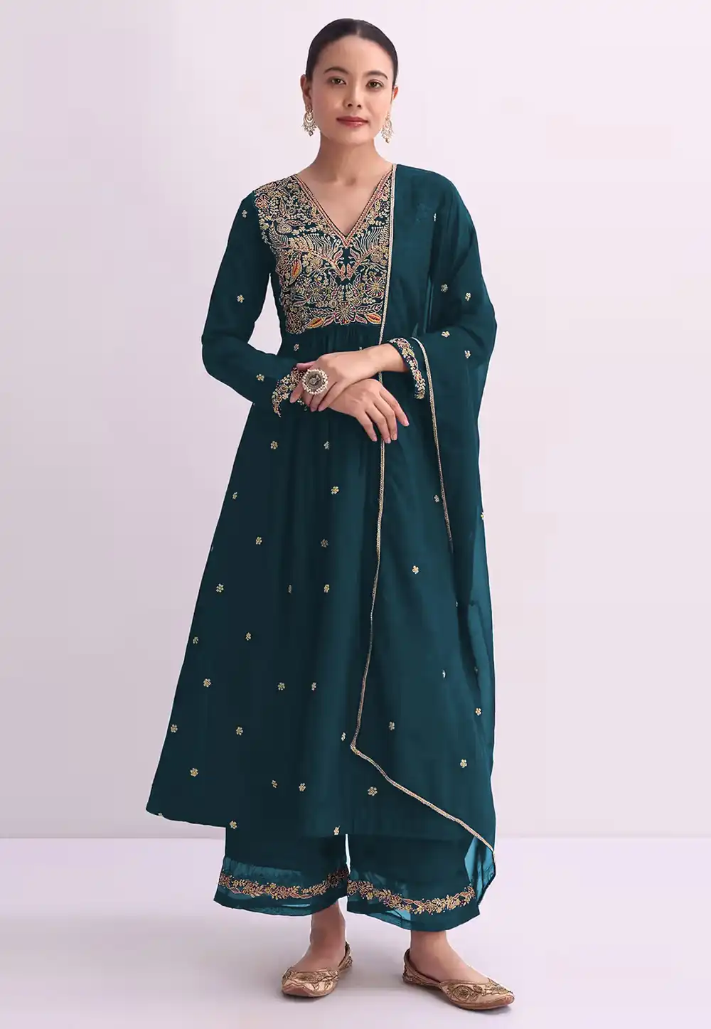 Teal Silk Pakistani Suit 324859