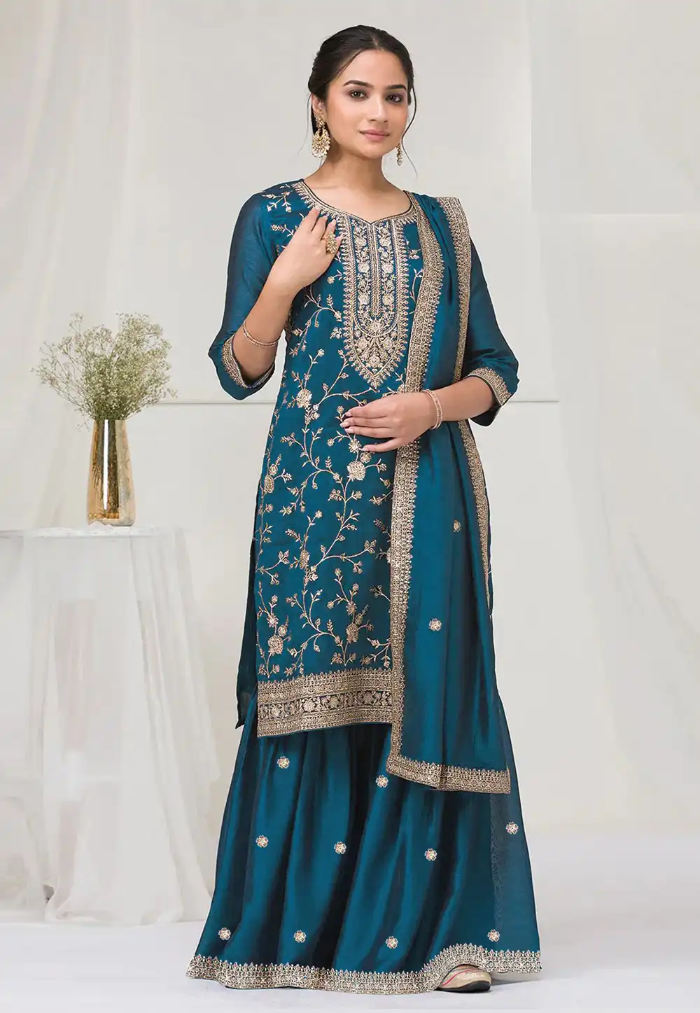 Teal Silk Palazzo Suit 317183